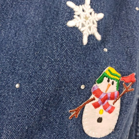 Shipshe Women's Denim Blue Jean Diamond Studded Split Side Embroidered Dress - Picture 11 of 15